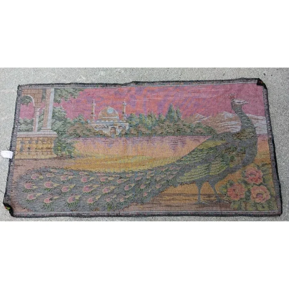 Lebanese Peacock Tapestry Wall Hanging Decor Bird Red Sky Lebanon Vintage